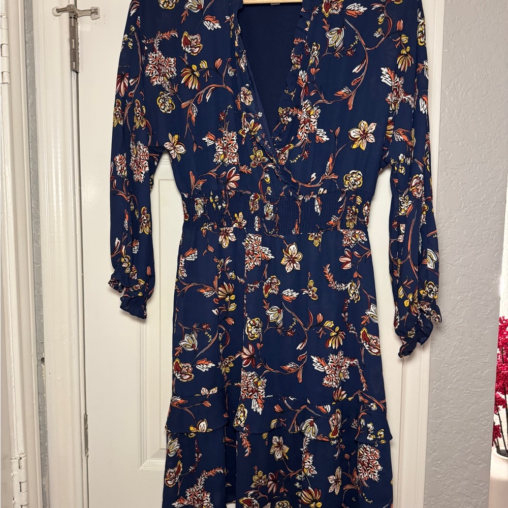 Emma & Michele Navy Floral Long Sleeve Dress – Size M